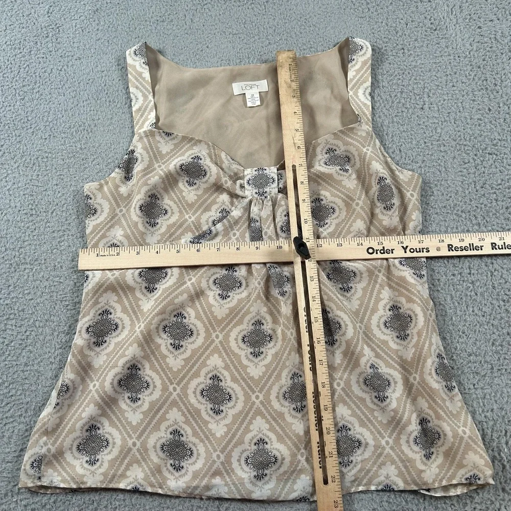 LOFT Blouse Womens 10 Beige Geometric Sleeveless Sweetheart Camisole Lined - Picture 7 of 13